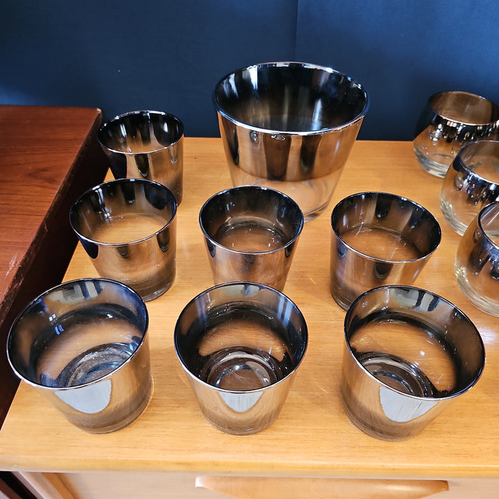 (8) Silver Fade Ice Bucket & Lowball Glasses