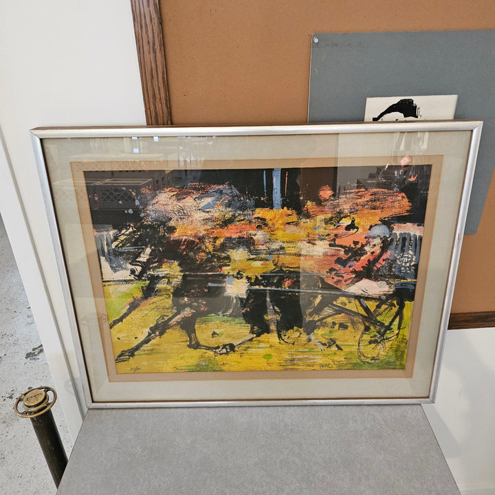 Abstract Horse Racing Lithograph, Artist Signed & Numbered