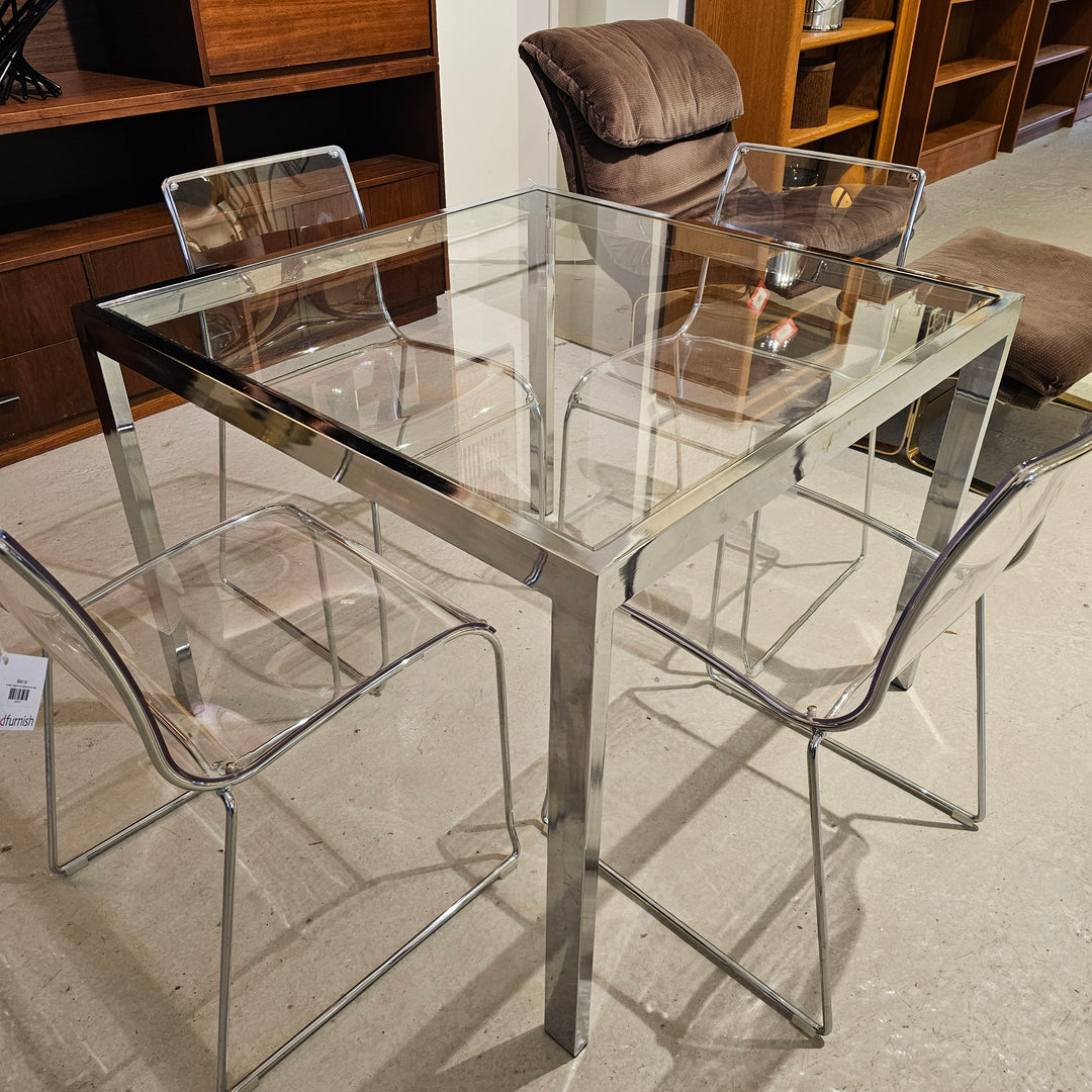 Square Chrome & Glass Dining Table
