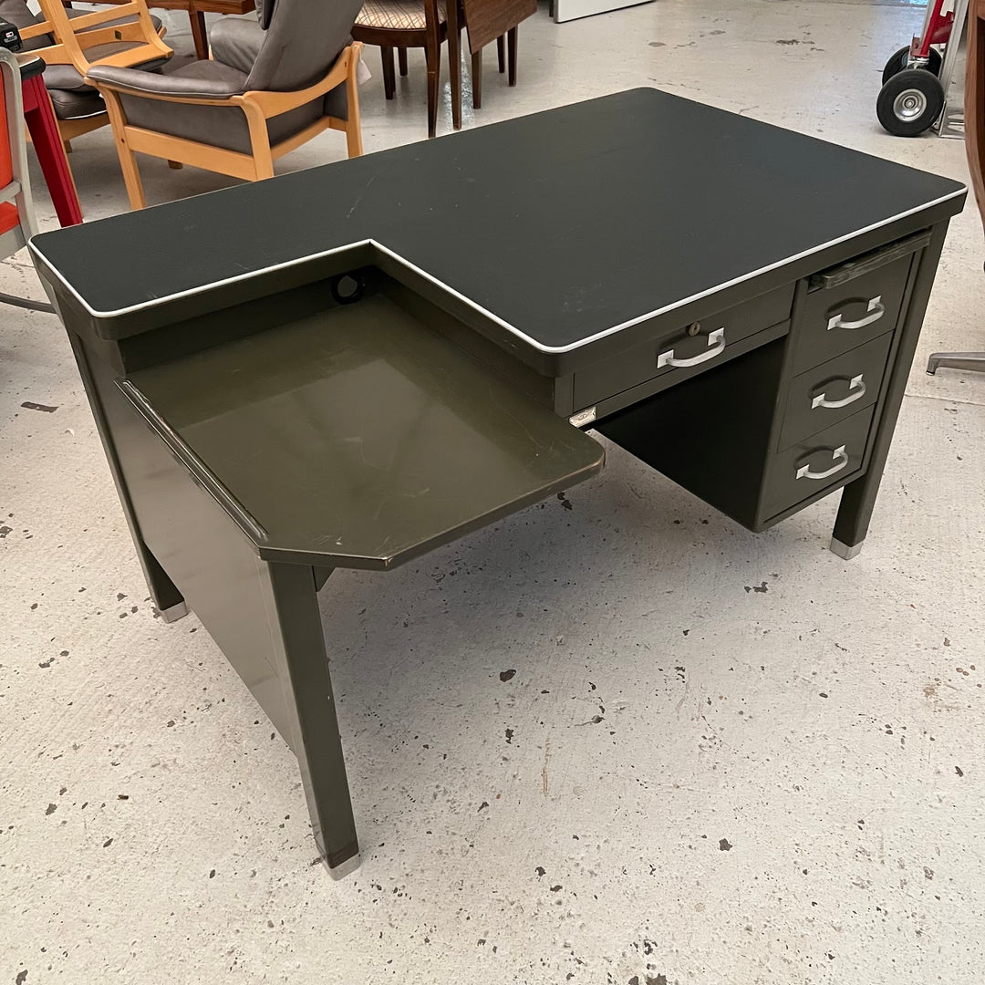 1940s GF Dark Green Steel Adding Machine Desk