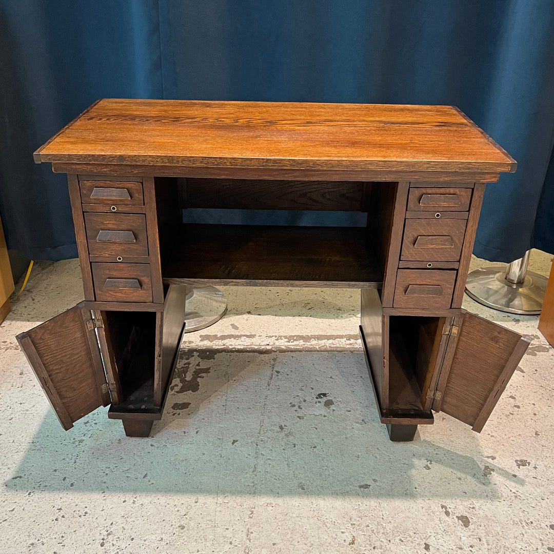 Petite Oak Desk w/Tiny Drawers & Cabinets