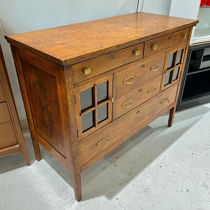 1920s Solid Oak Buffet w/Brass Hardware
