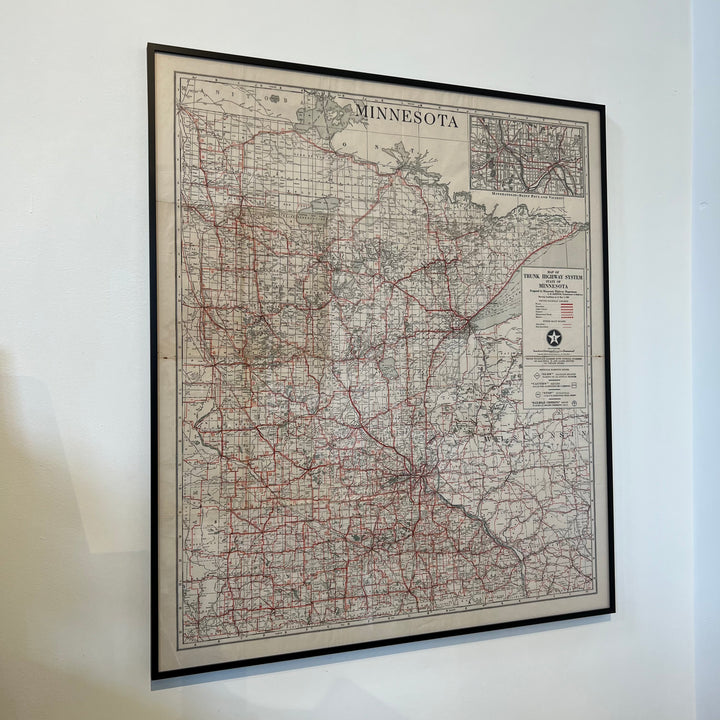 Framed 1925 Minnesota Highway Map
