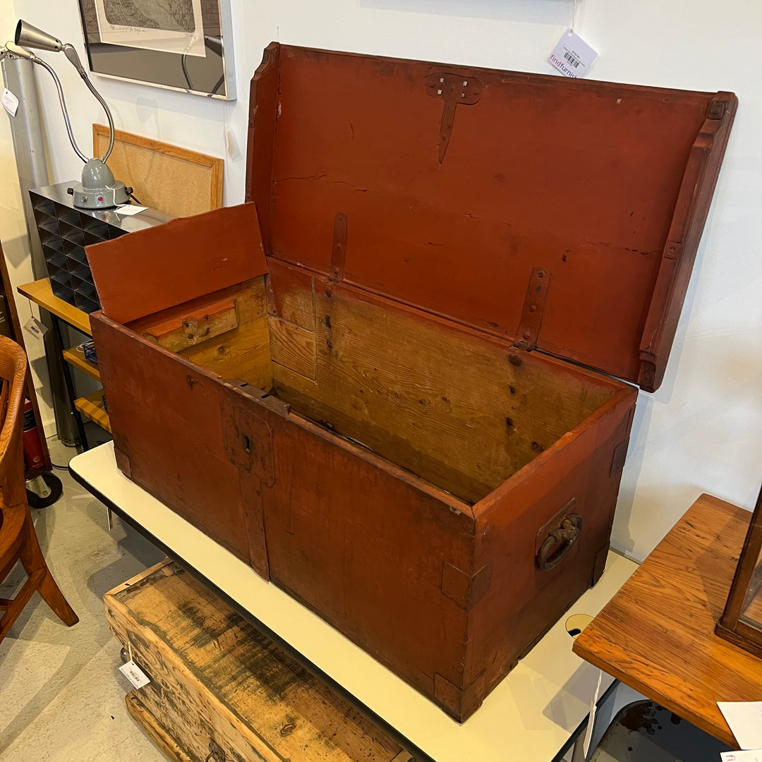 Early 1800s Red Pine Chest w/Forged Iron Hardware
