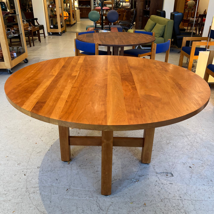 1980s Custom 54” Round Wood Dining Table w/Refinished Top