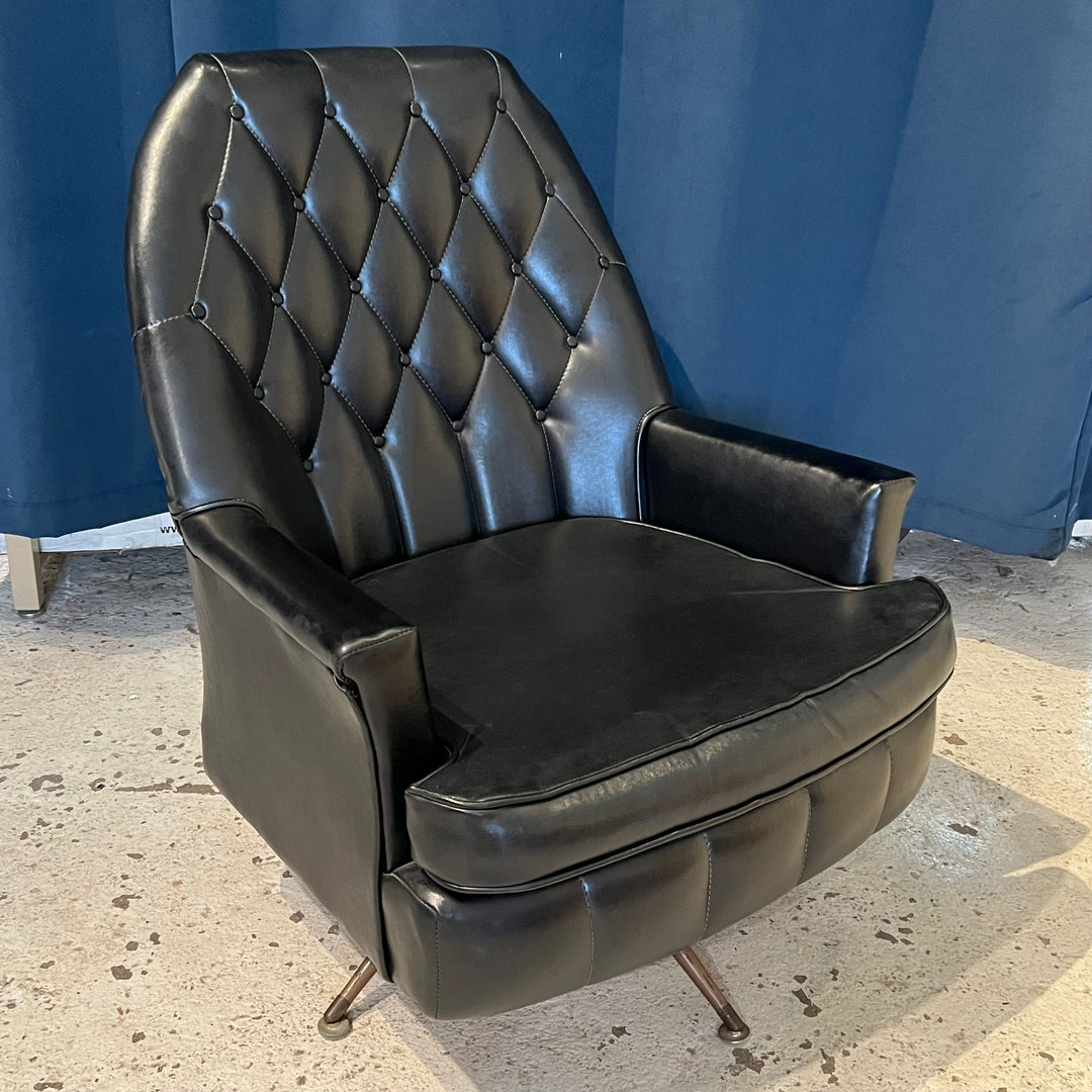 1960s Black Vinyl Swivel Lounge Chair