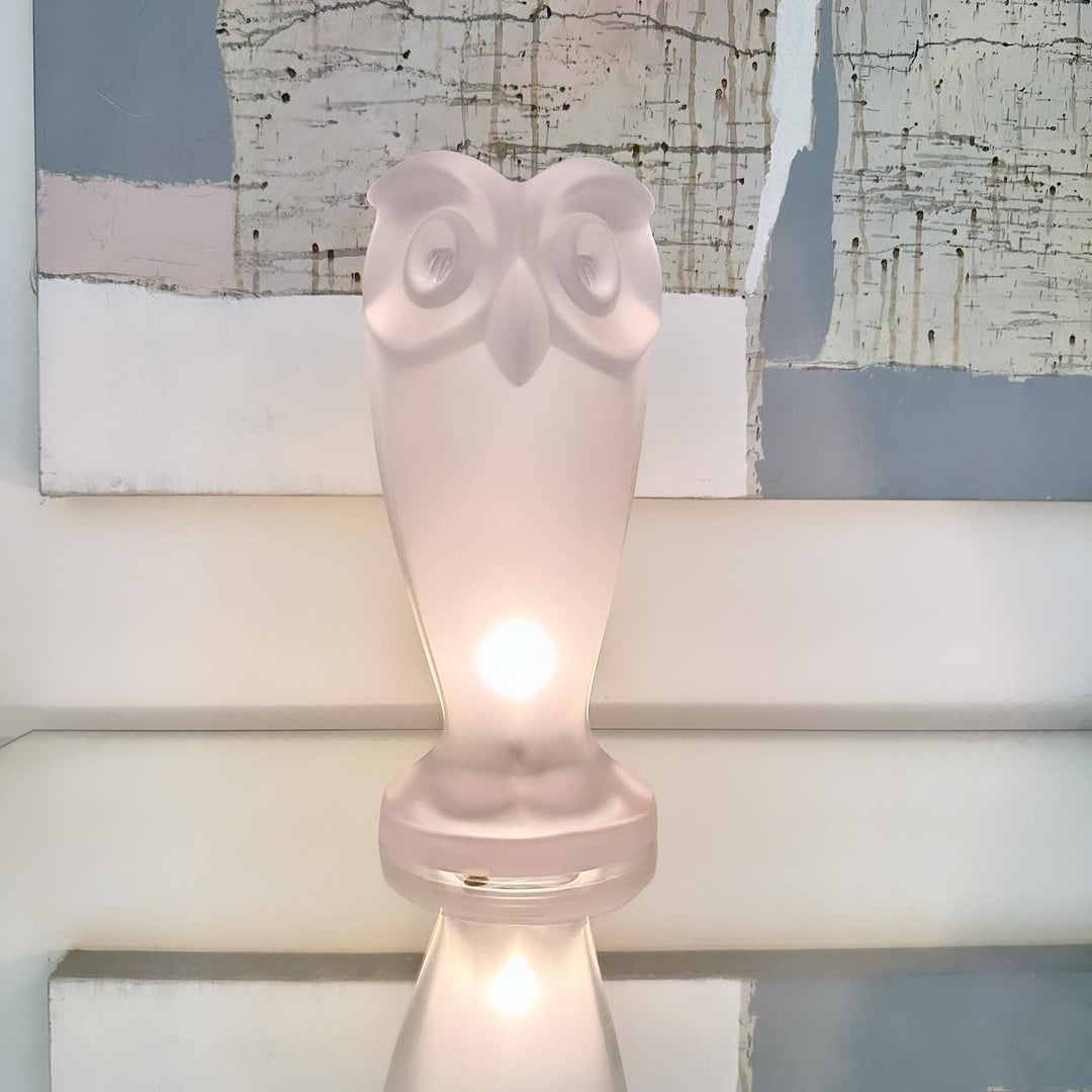 Vintage French Crystal Owl Lamp by Cofrac Verrier