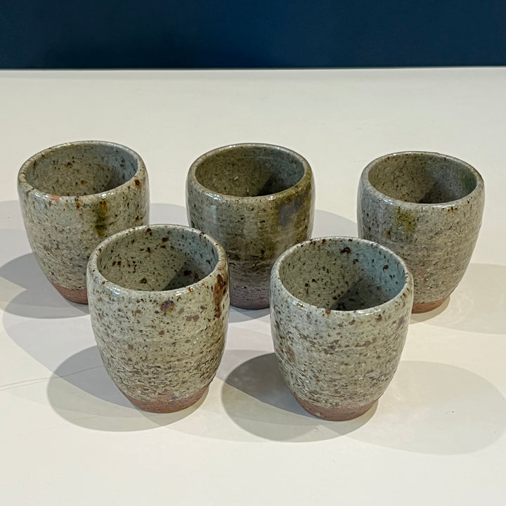 Set of 5 Japanese Ceramic Cups w/Greenish Grey Glaze