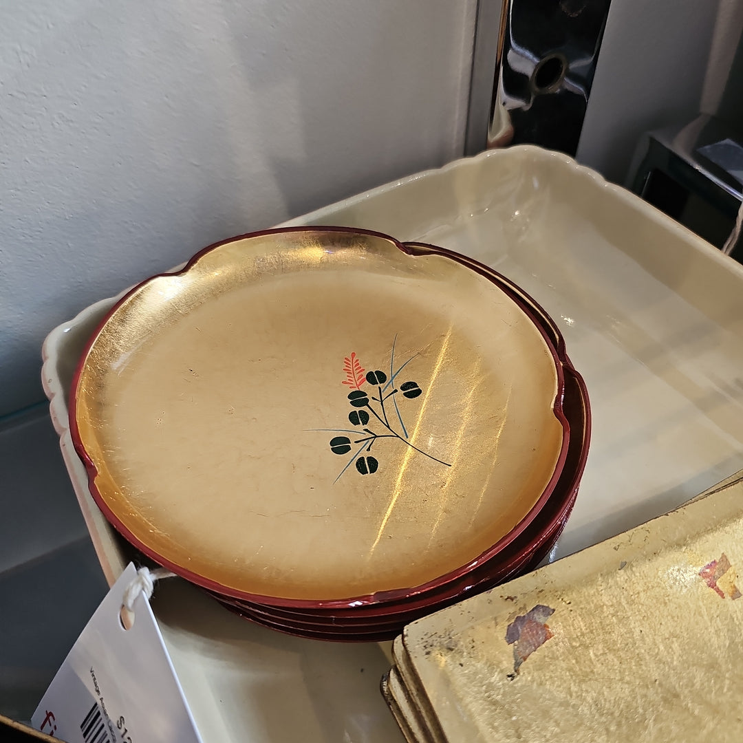 Vintage Asian Lacquer Trays - Gold Circular (5)