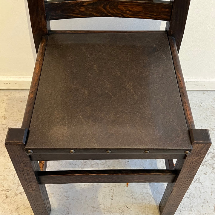 1920s Mission Dark Oak Side Chair w/Leather Seat