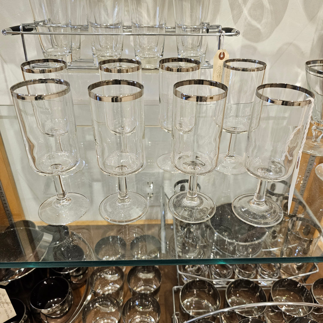 (8) Silver Rim Goblets / Wine Glasses