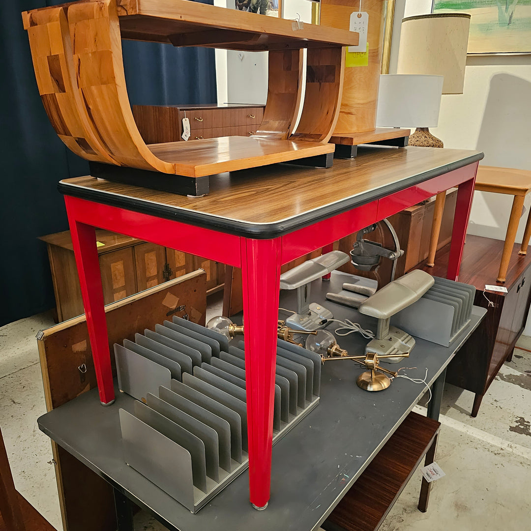Red Metal Library Table / Desk