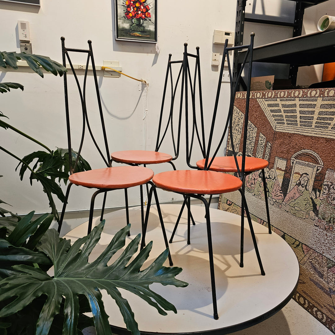 Vtg Set of Four Highback Iron Chairs