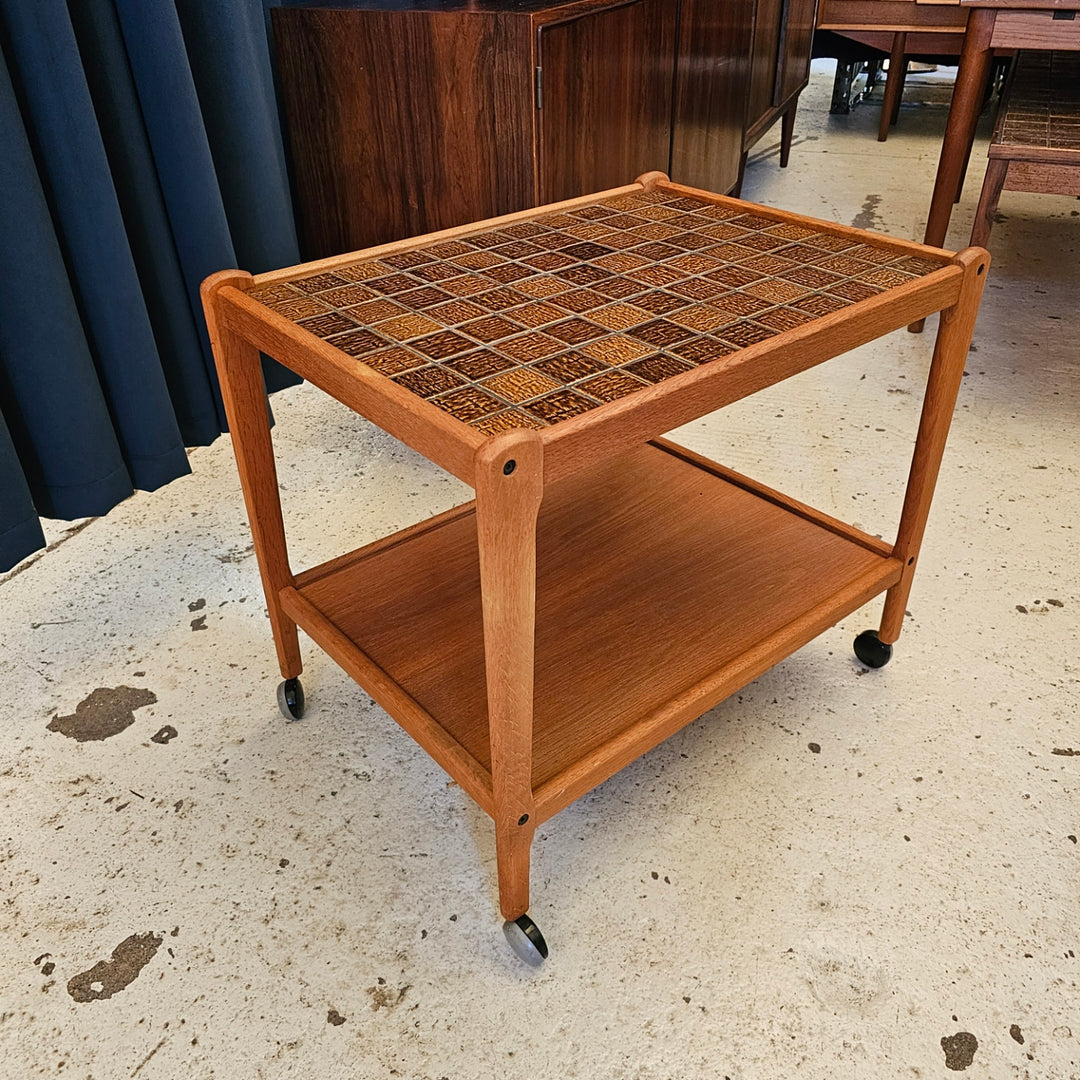 Mid Century Tile Top Rolling Table