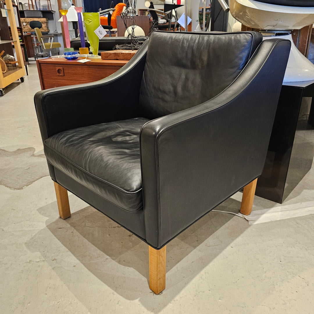 Danish Black Leather Lounge Chair
