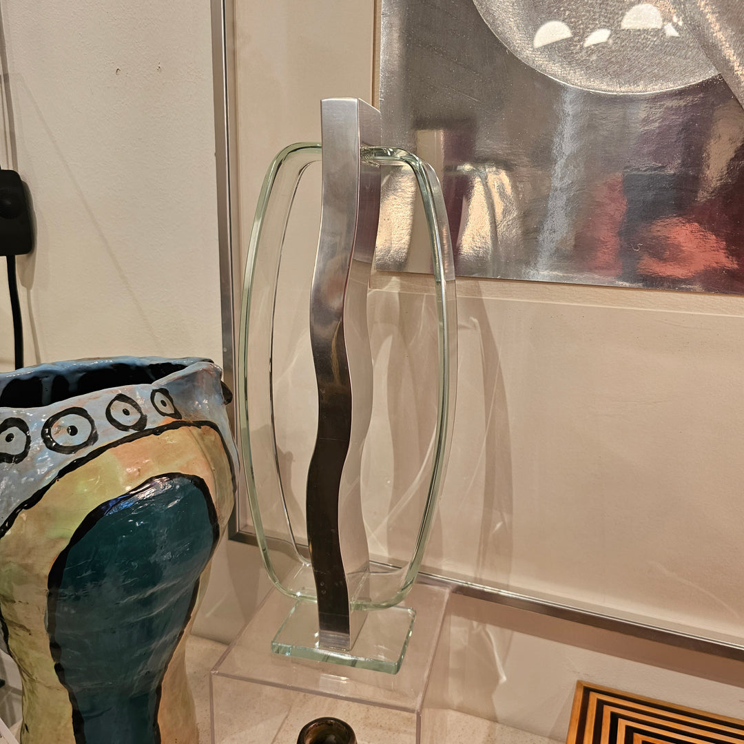 Post Modern Glass and Chrome Vase