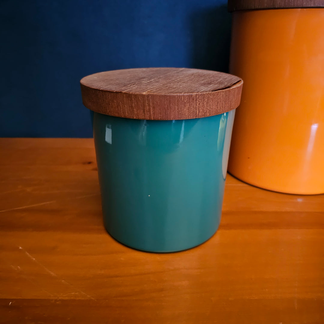 Teal Container With Wood Lid