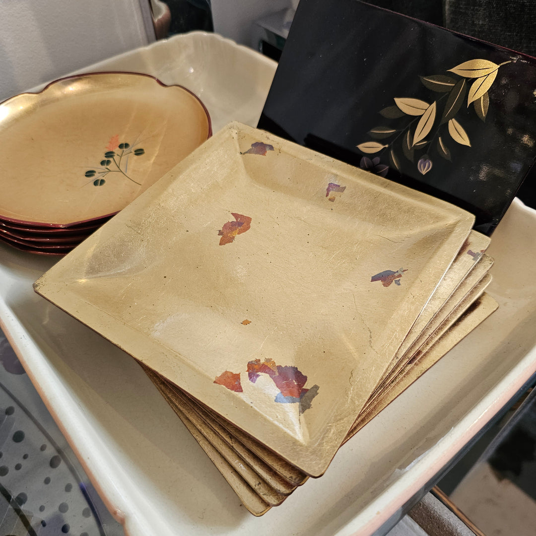 Vintage Asian Lacquer Trays - Gold Square (5)