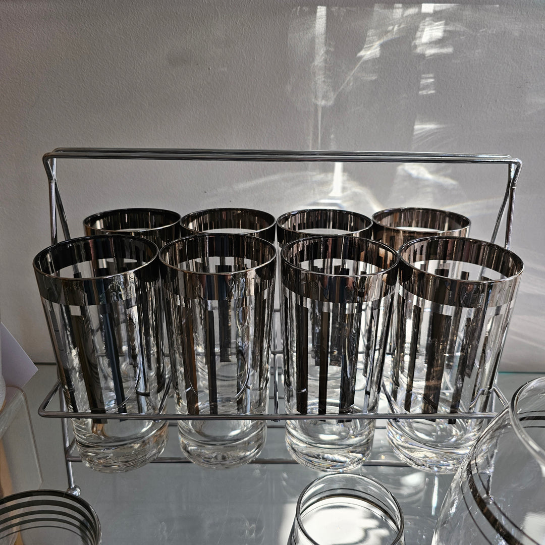 QL Silver Stripe Hiballs(8) w/Caddy