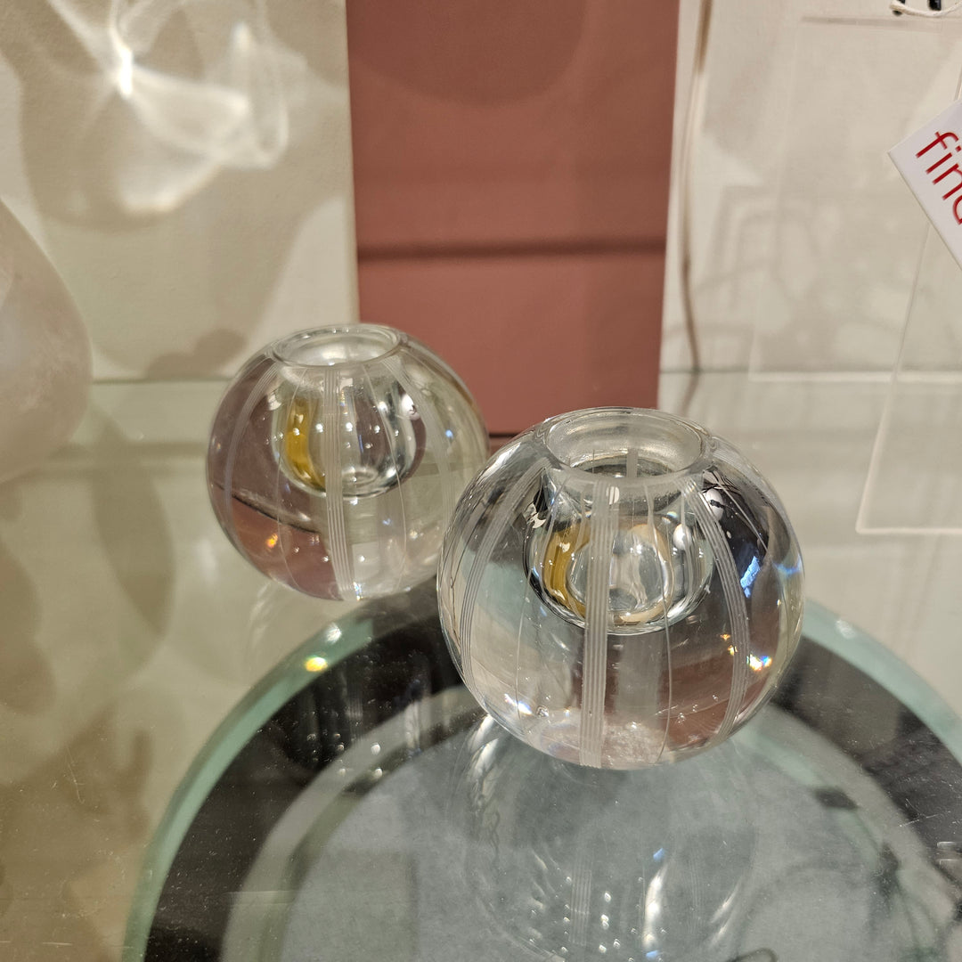 Vtg Striped Glass Globe Candle Holders