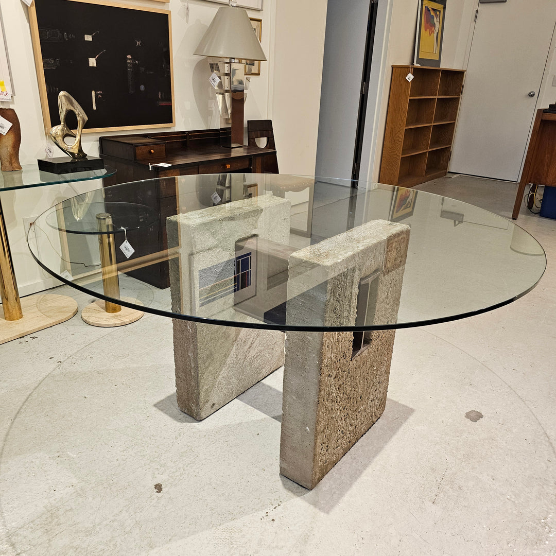 Brutalist Concrete and Steel Dining Table