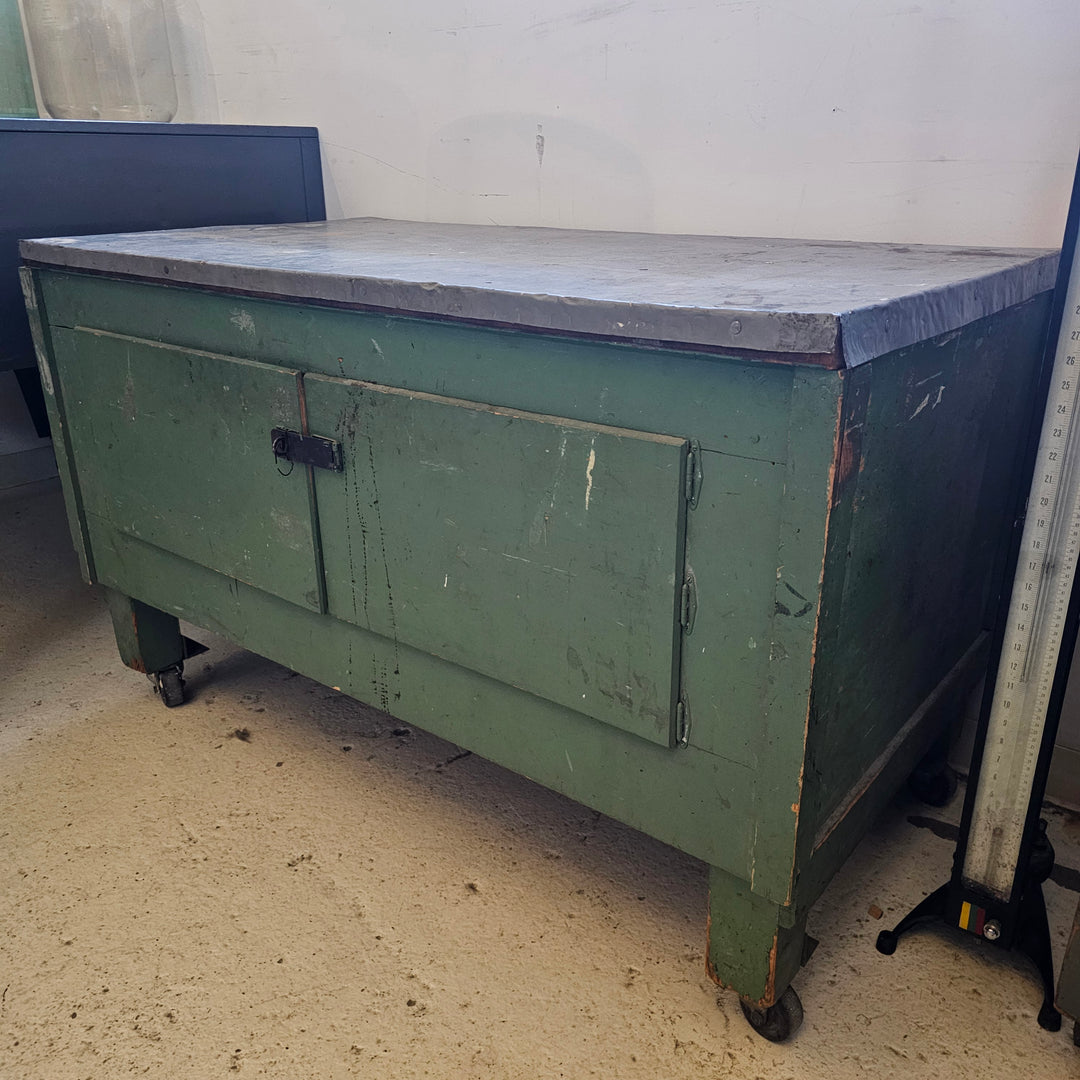 Large Industrial Painted Cabinet with Metal Top