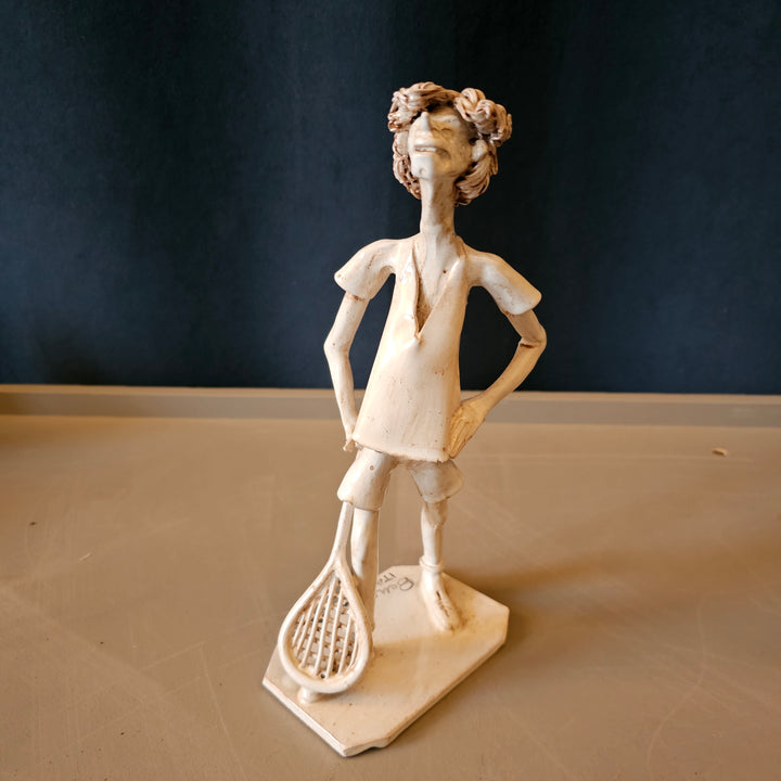 Signed Clay Tennis Player Sculpture, Italy