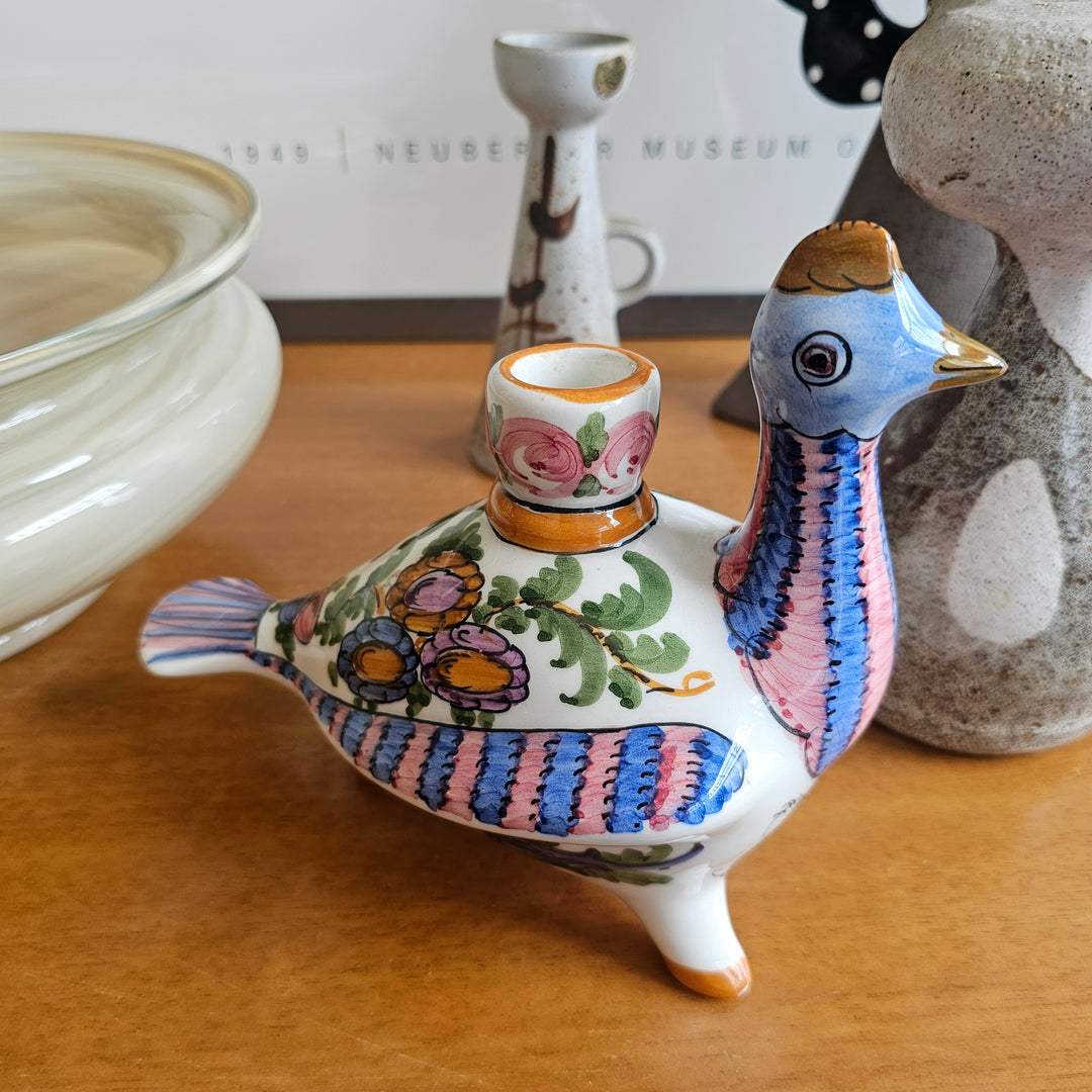 K.M Skyros Hand Painted Bird Candleholder