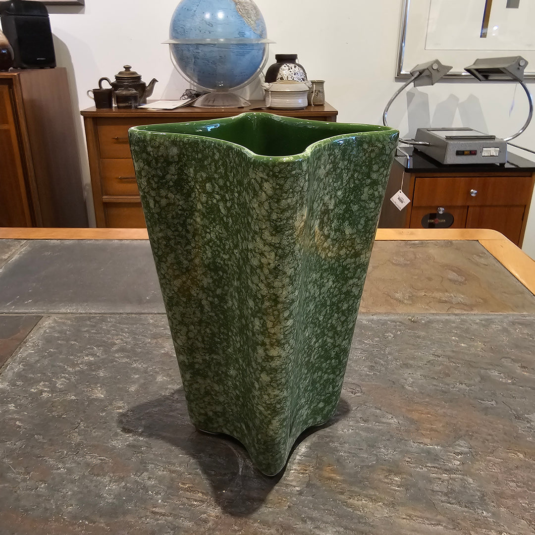 USA Pottery Green Speckled Square Tapered Vase