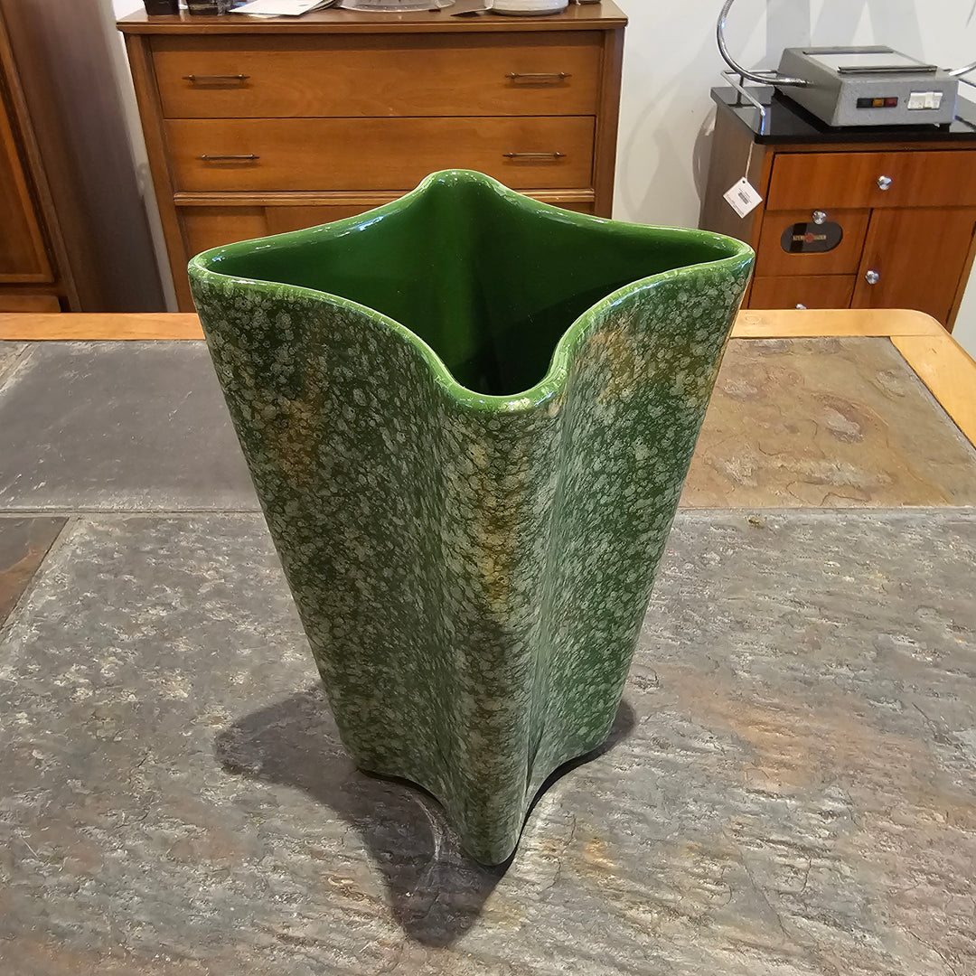 USA Pottery Green Speckled Square Tapered Vase