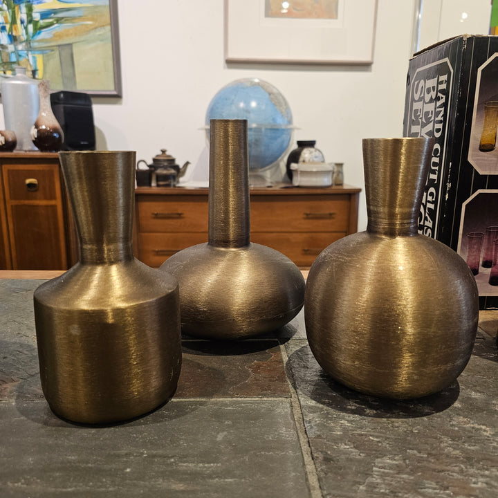 3pc Bronze Tone Various Shape Vase Set