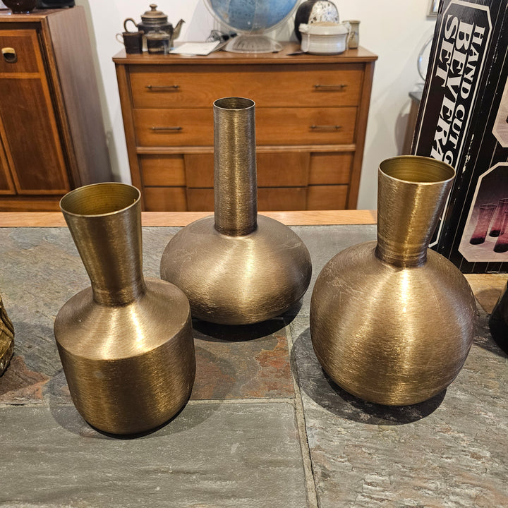 3pc Bronze Tone Various Shape Vase Set