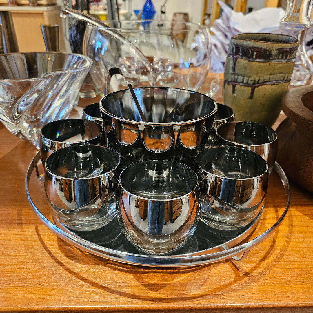 11pc Queens Lusterware Silver Fade Roly Poly Cocktail Set