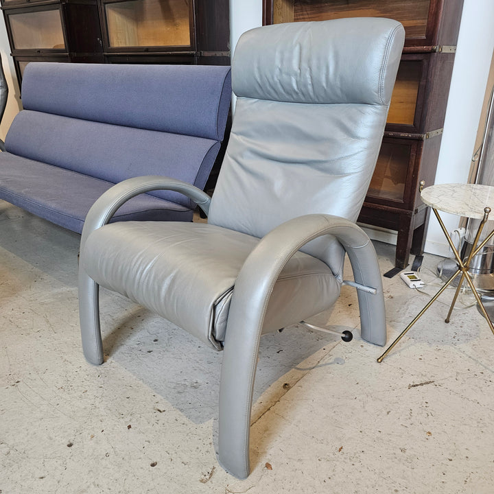 'Bjork' Lafer Silver Leather Reclining Lounge Chair