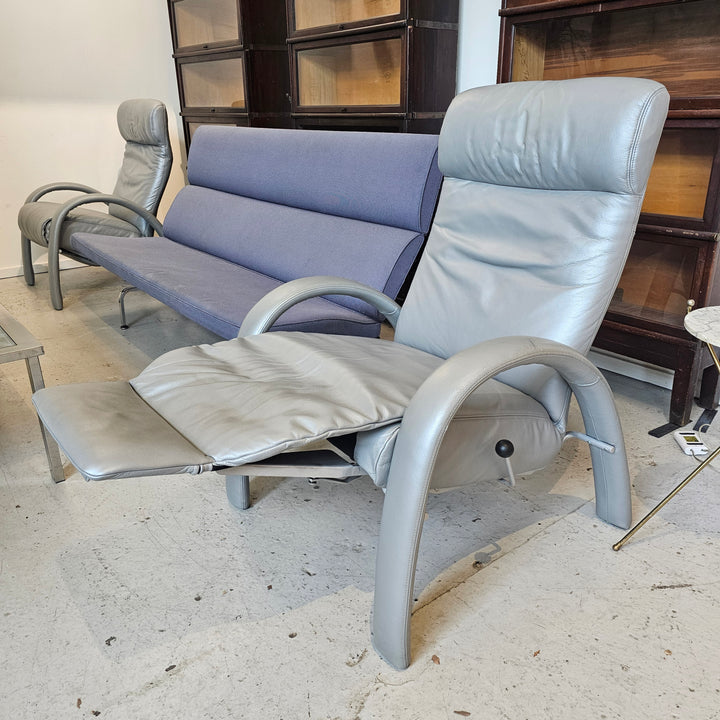 'Bjork' Lafer Silver Leather Reclining Lounge Chair