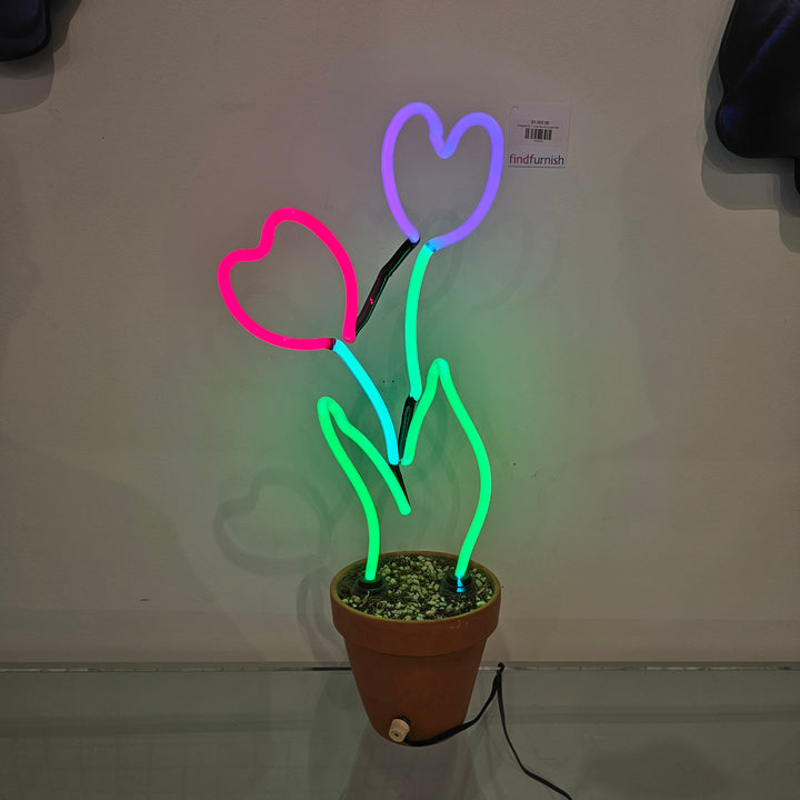 Neon Flower Pot Light Sculpture