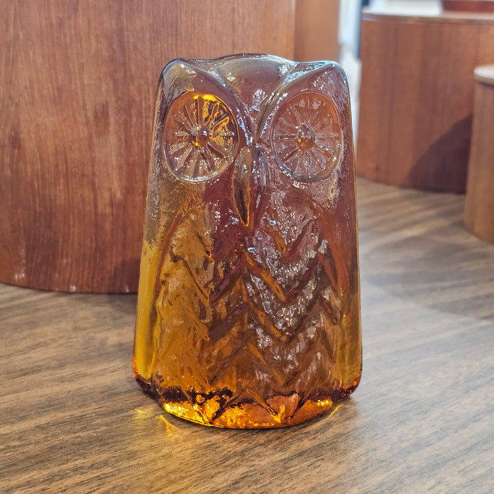 Amber Glass Owl Paperweight