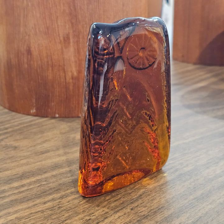 Amber Glass Owl Paperweight