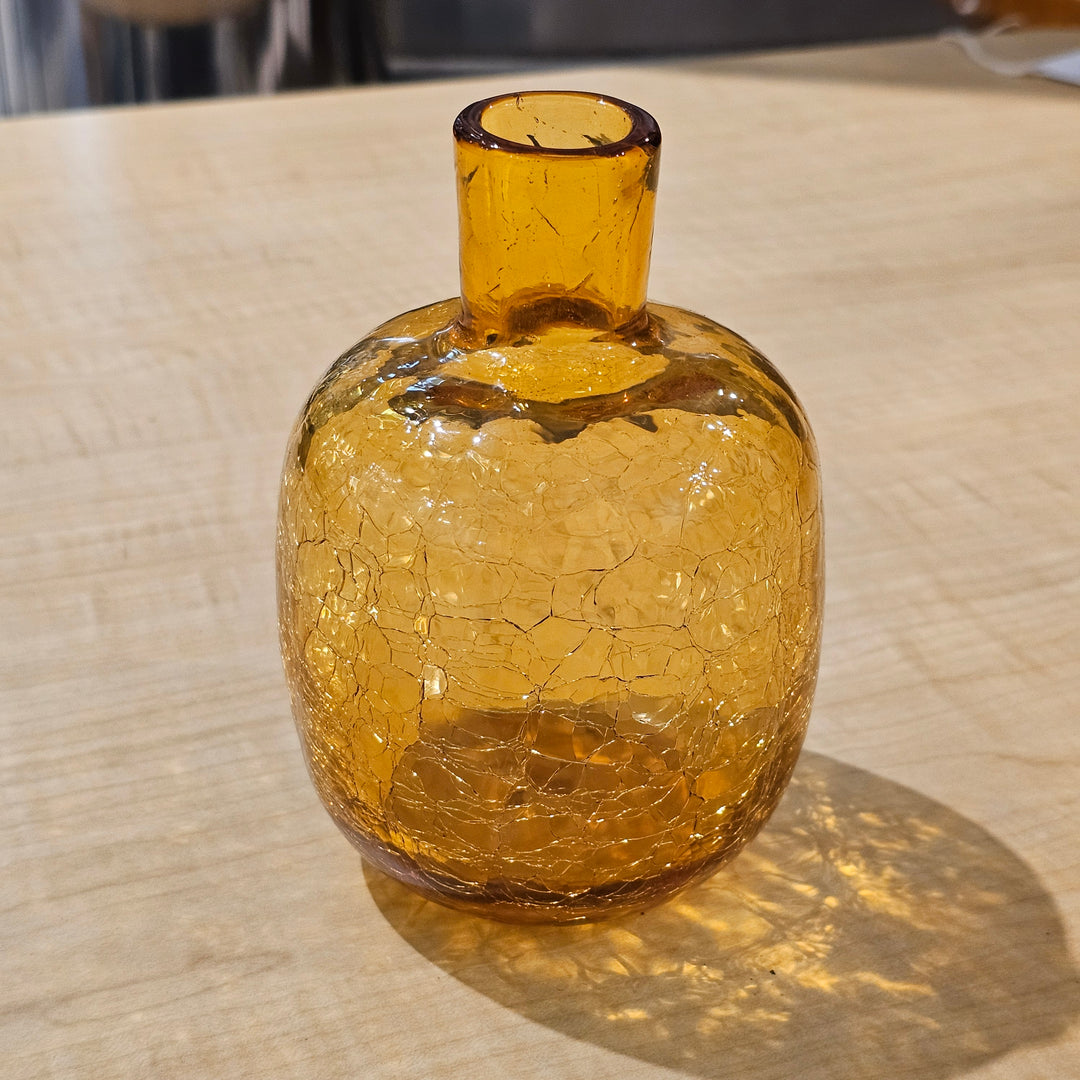 Small Amber Blenko Crackle Vase