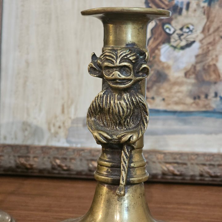 Pair Lincoln Imp Devil Brass Candlesticks