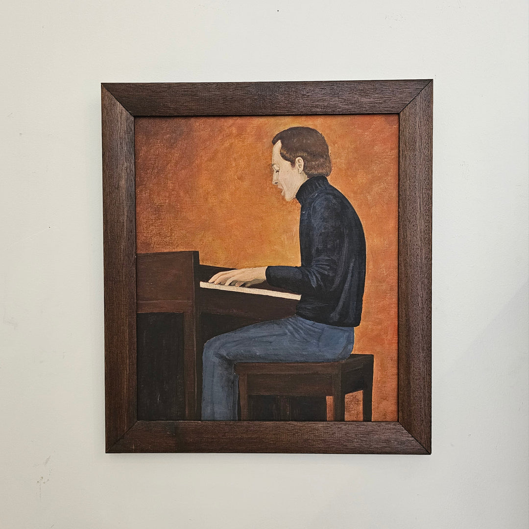 Vintage Framed Oil Piano Player
