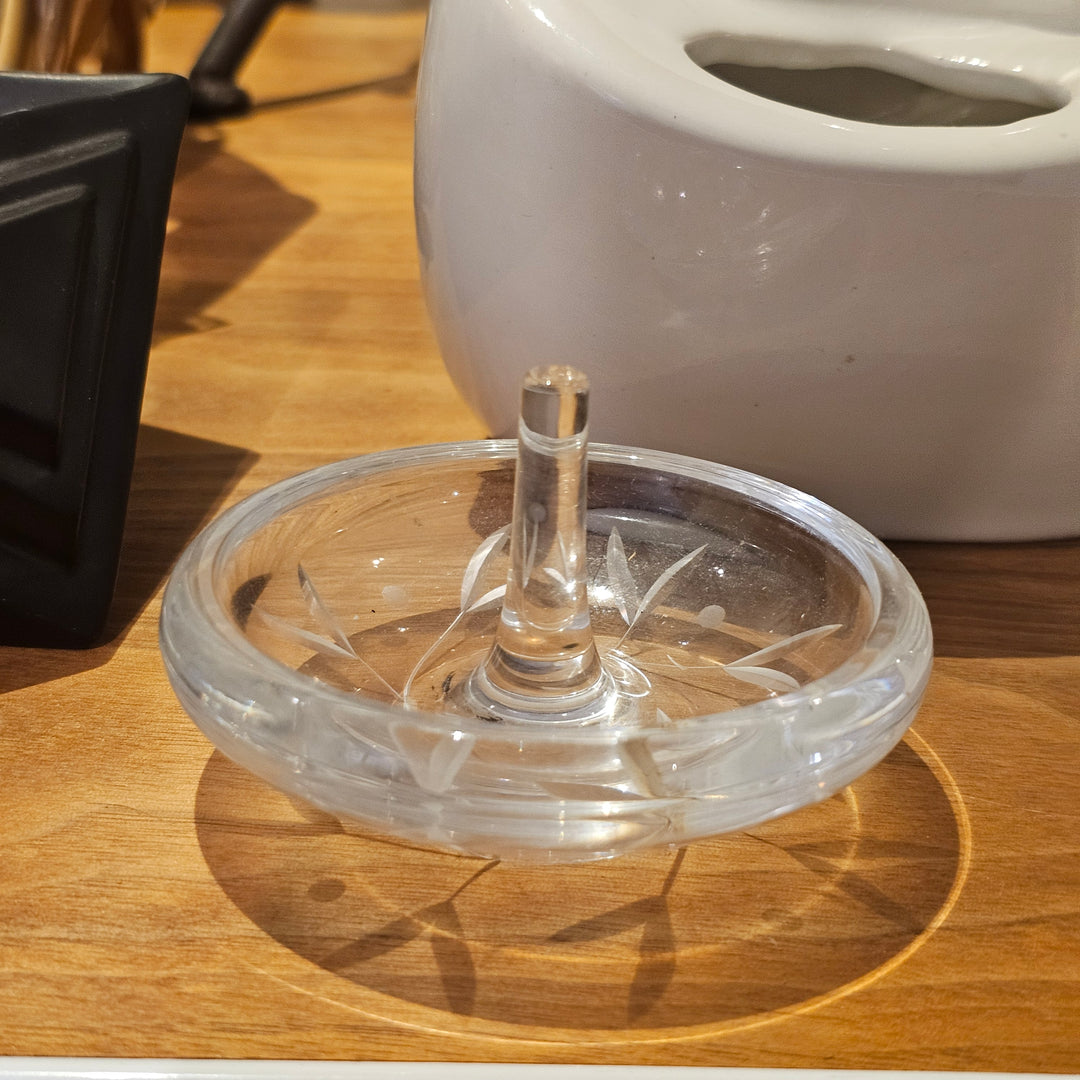Etched Glass Ring Holder Dish