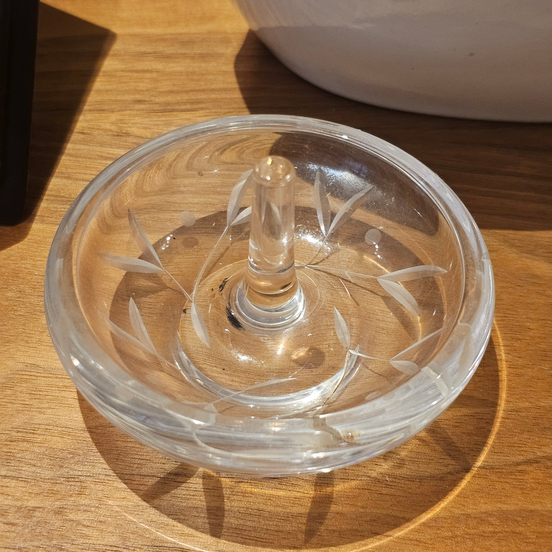 Etched Glass Ring Holder Dish