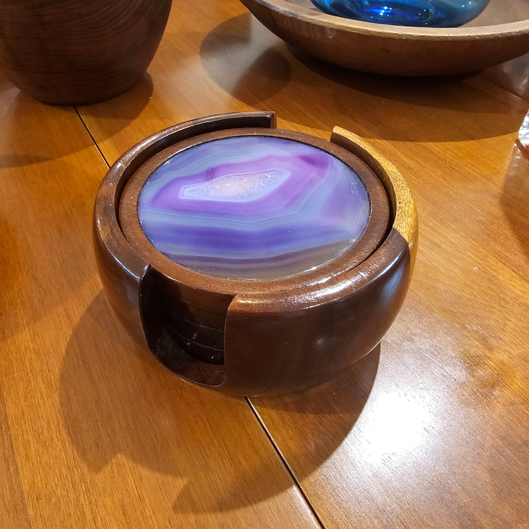 (4) Purple Agate Coaster Set
