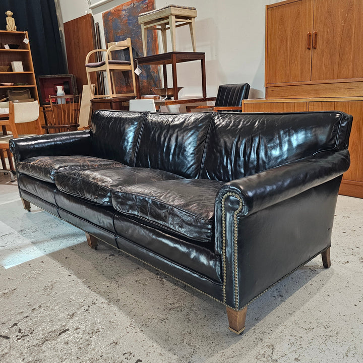 Vintage Black Leather Sofa