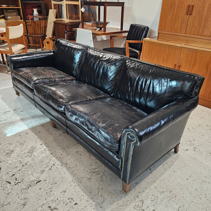 Vintage Black Leather Sofa