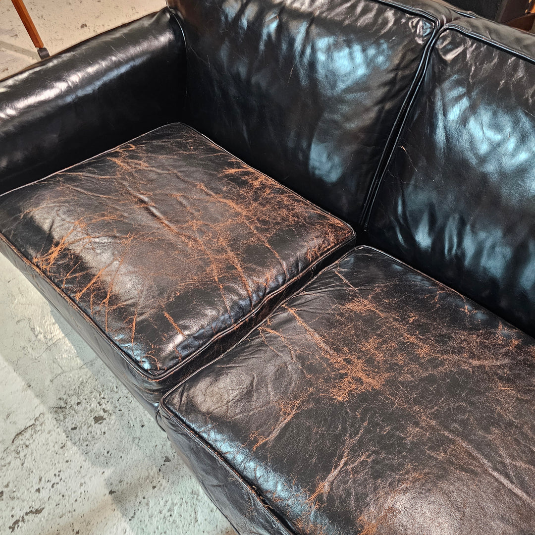 Vintage Black Leather Sofa