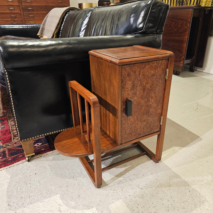 Petite Art Deco Burl Front Side Table / Cabinet