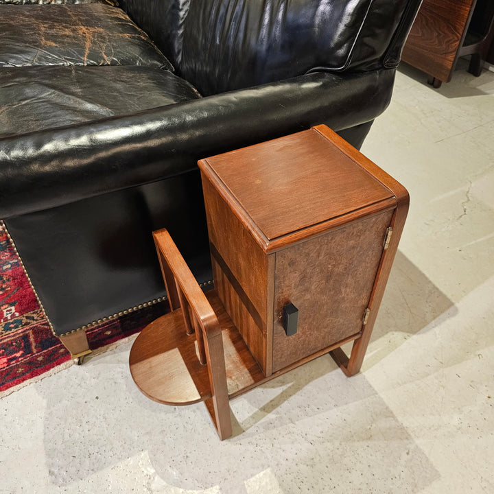 Petite Art Deco Burl Front Side Table / Cabinet