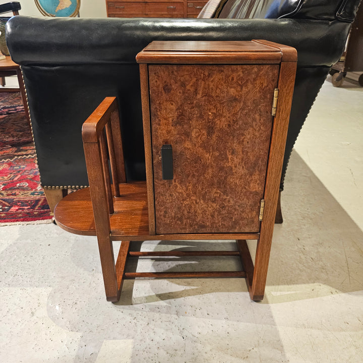 Petite Art Deco Burl Front Side Table / Cabinet